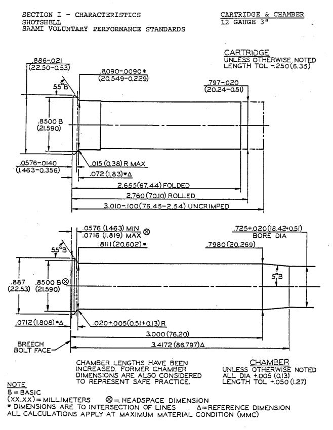 Cartridge &amp; Chamber Drawings - 12ga 76mm (3&quot;) - SAAMI