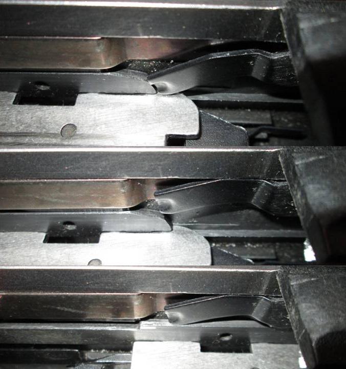 Top to bottom: action locked, action unlocked, action open