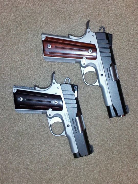 My carry gun is a Kimber Aegis Pro, it's a 9mm shoots like a dream. I've have two friends that have shot it and had to buy one of their own. (the 3 inch is one of my friends). These 9mm 1911's are still very light, and I don't feel that I have lost any accuracy from my full size to the 4.1 inch barrel. Plus I get to Carry 9 - 10 rounds depending on which mags I am using it.