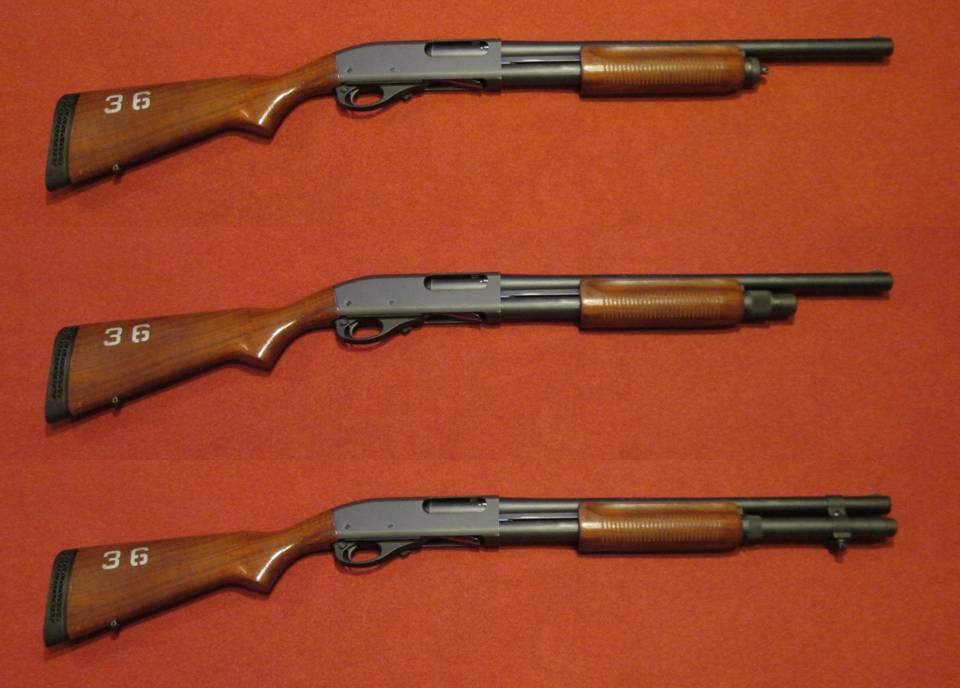 Top to bottom: magazine cap (4+1), +1 extension (5+1), +2 extension (6+1); all under an 18.5&quot; barrel.