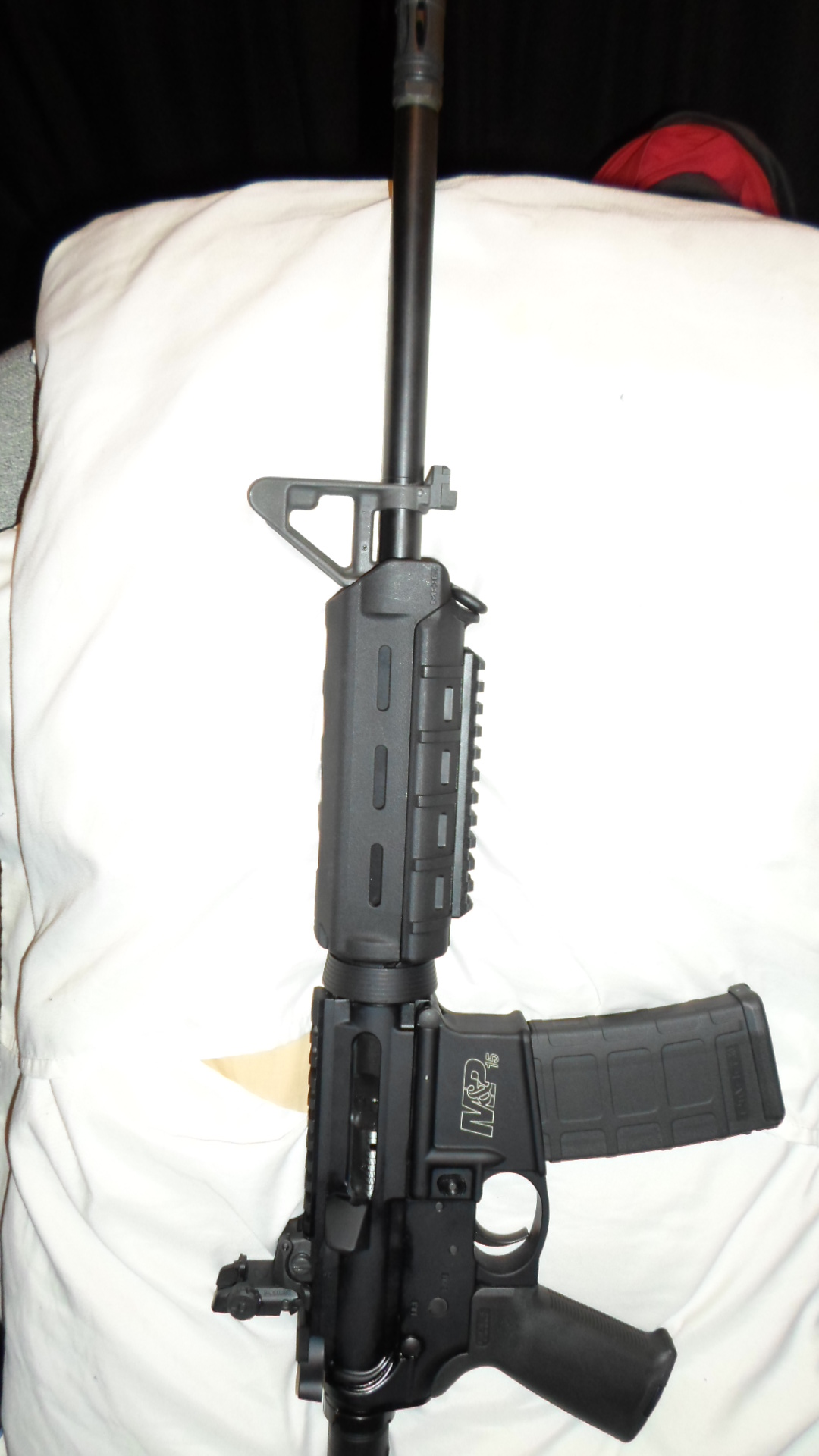 Here is my S&amp;Wesson M&amp;P 15 5.56 with the Magpul pistol grip and hand guard, have not got to shoot it yet waiting on a day off and good weather.