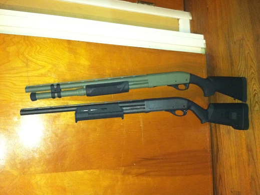 Side by side you can really see the difference in length of reach to the forend.